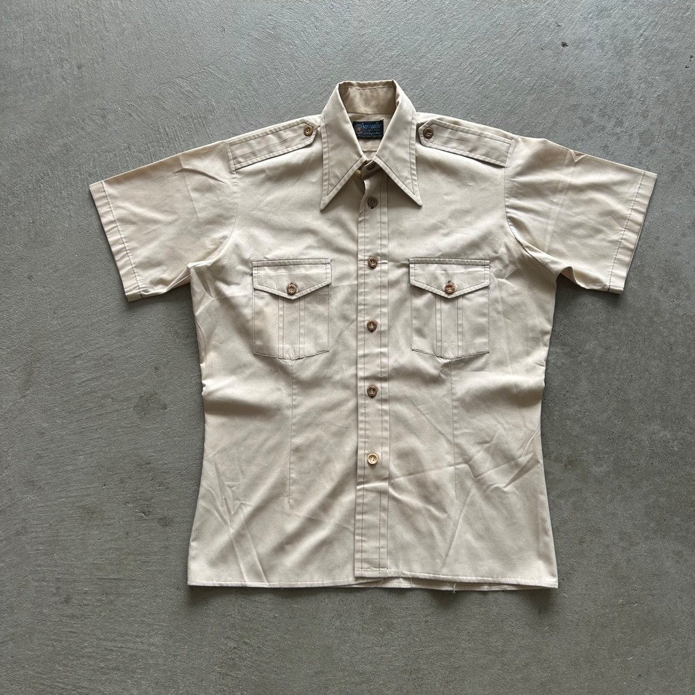 Vintage 70s Aquarius Button Up Shirt Size Medium Tan Workwear
